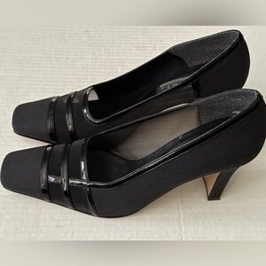 J. Renee Black Fabric & Leather 3" Block Heels Mesh Side & Top Women's Size 8M